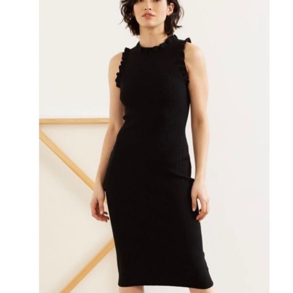 Modern Citizen Madelyn Ruffle Trim Midi Dress Black Womens Size S - Picture 2 of 8